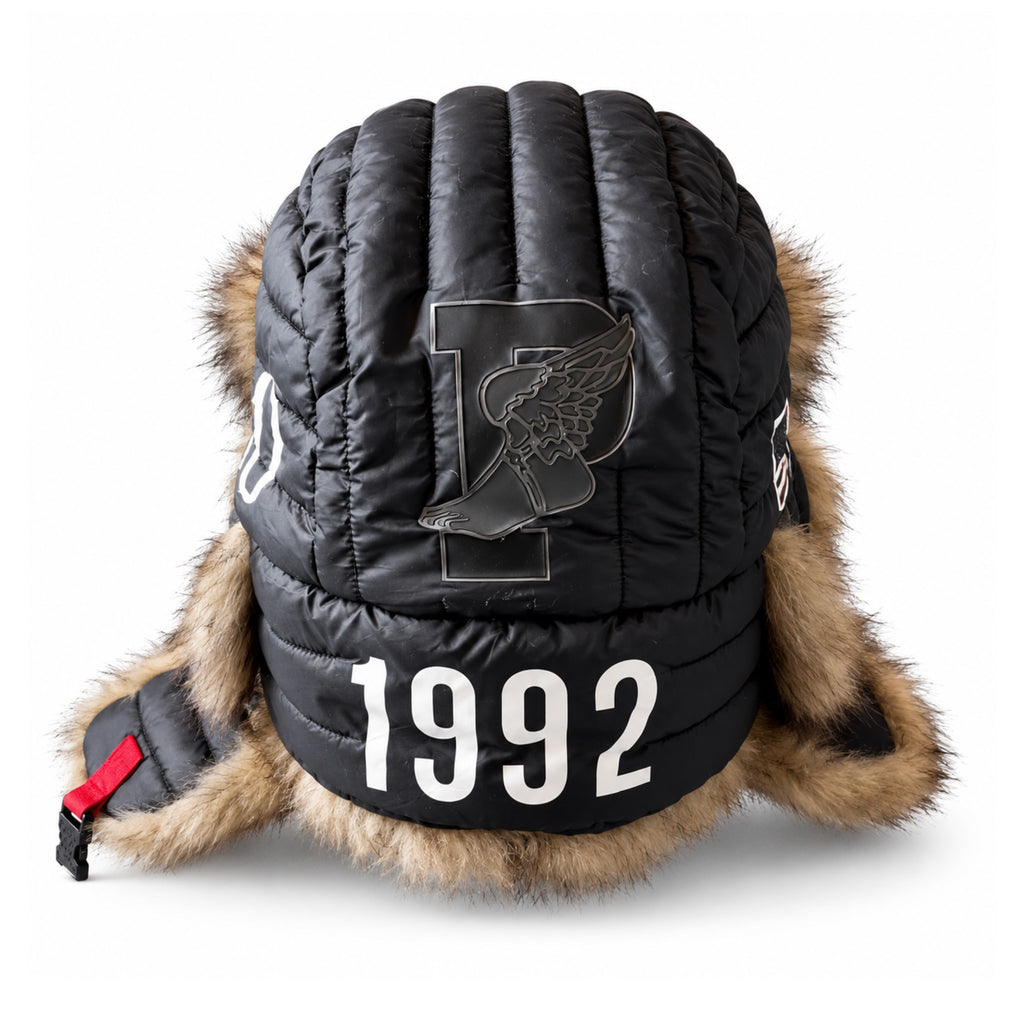 Polo Ralph Lauren Winter Stadium 1992 Earflap Hat Black Tan 2018 (USED)