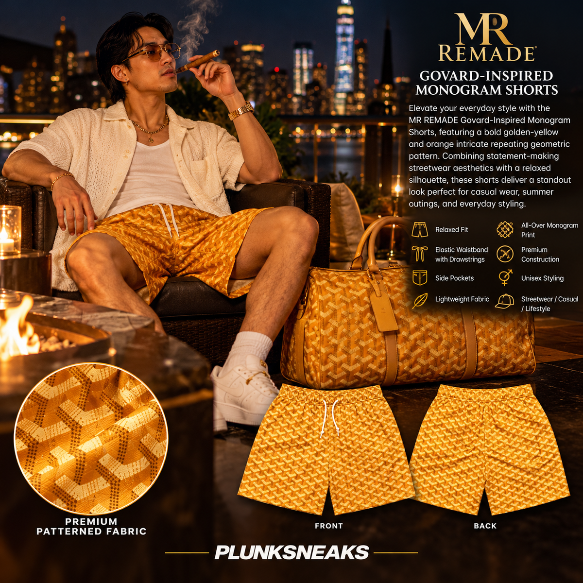 Mr Remade Goyard-Inspired Mesh Monogram Shorts Golden Yellow 2021 (USED)