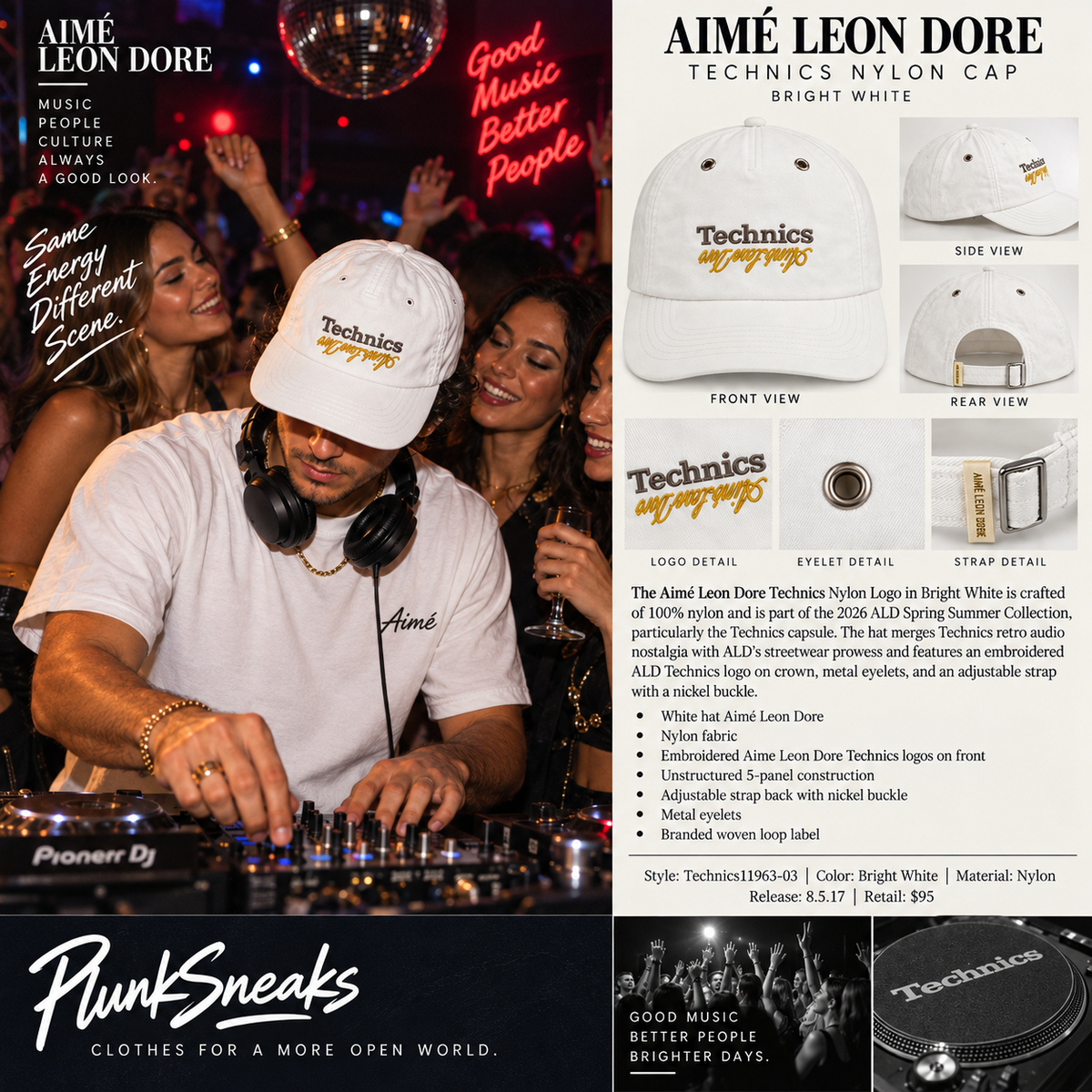 Aimé Leon Dore Technics Nylon Logo Cap Bright White 2026