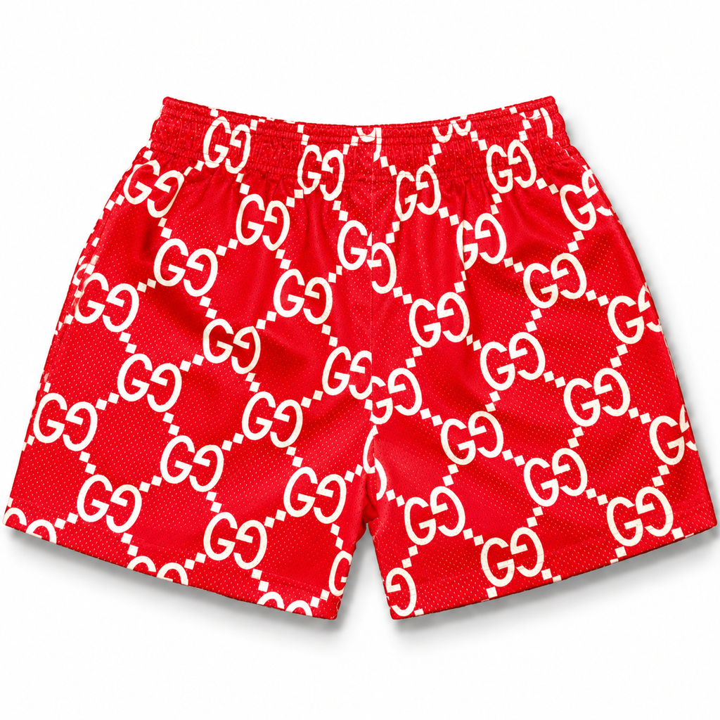 Bravest Studios Gucci-Inspired Mesh Monogram Shorts Red 2021 (USED)
