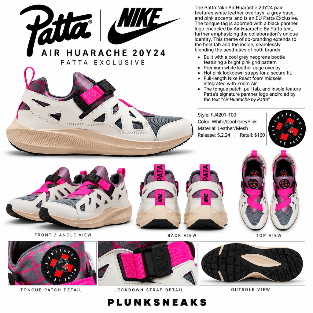 Patta Nike Air Huarache 20Y24 White Cool Grey-Sandrift Pink 2024