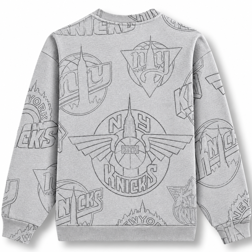 Kith for the New York Knicks Sketched Nelson Crewneck Light Heather Grey 2024