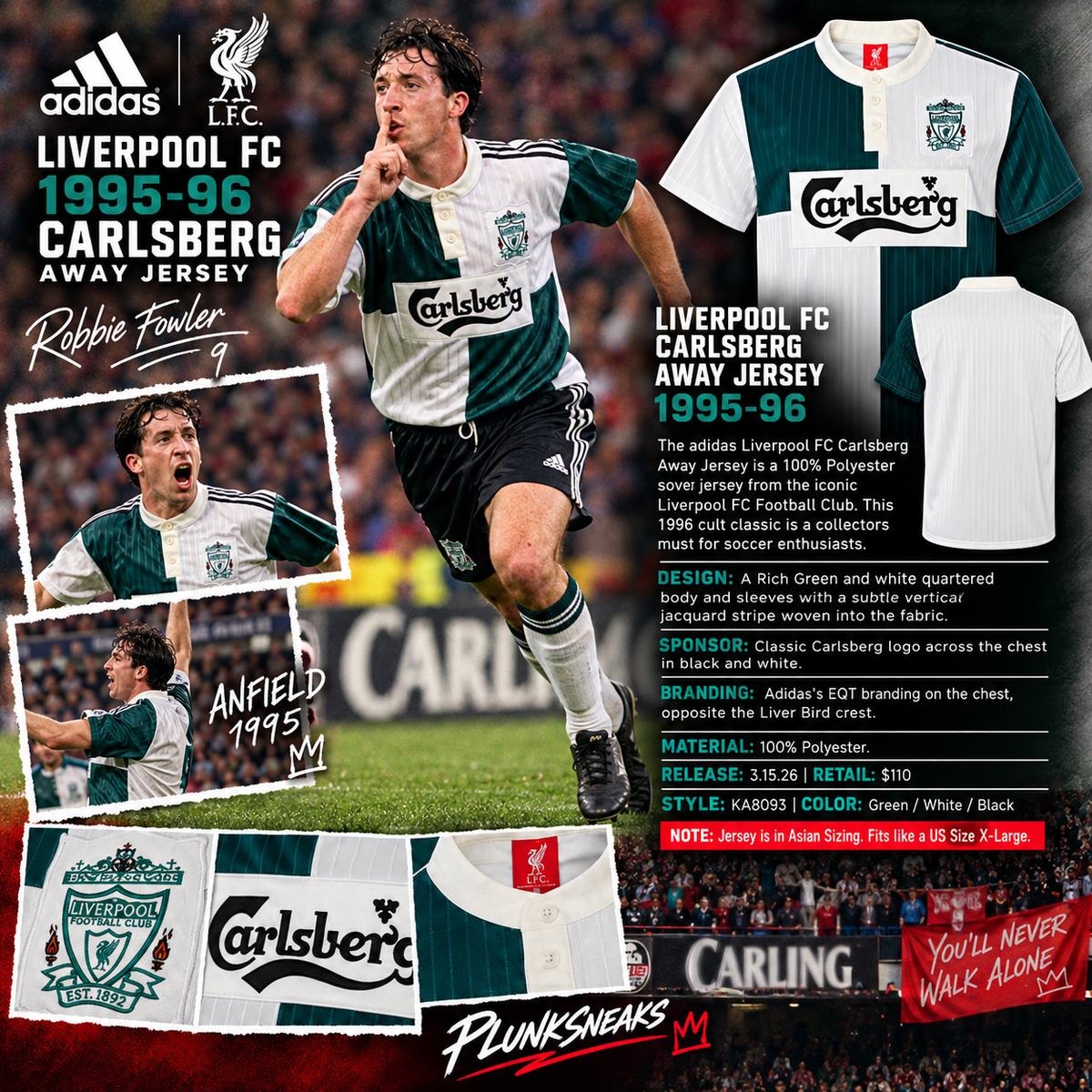 adidas Liverpool FC Carlsberg Away Jersey White 1995