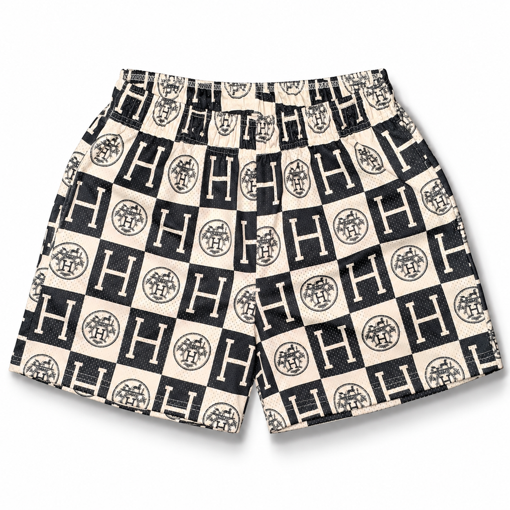 Bravest Studios Hermès-Inspired Mesh Monogram Shorts Cream Black 2022 (USED)