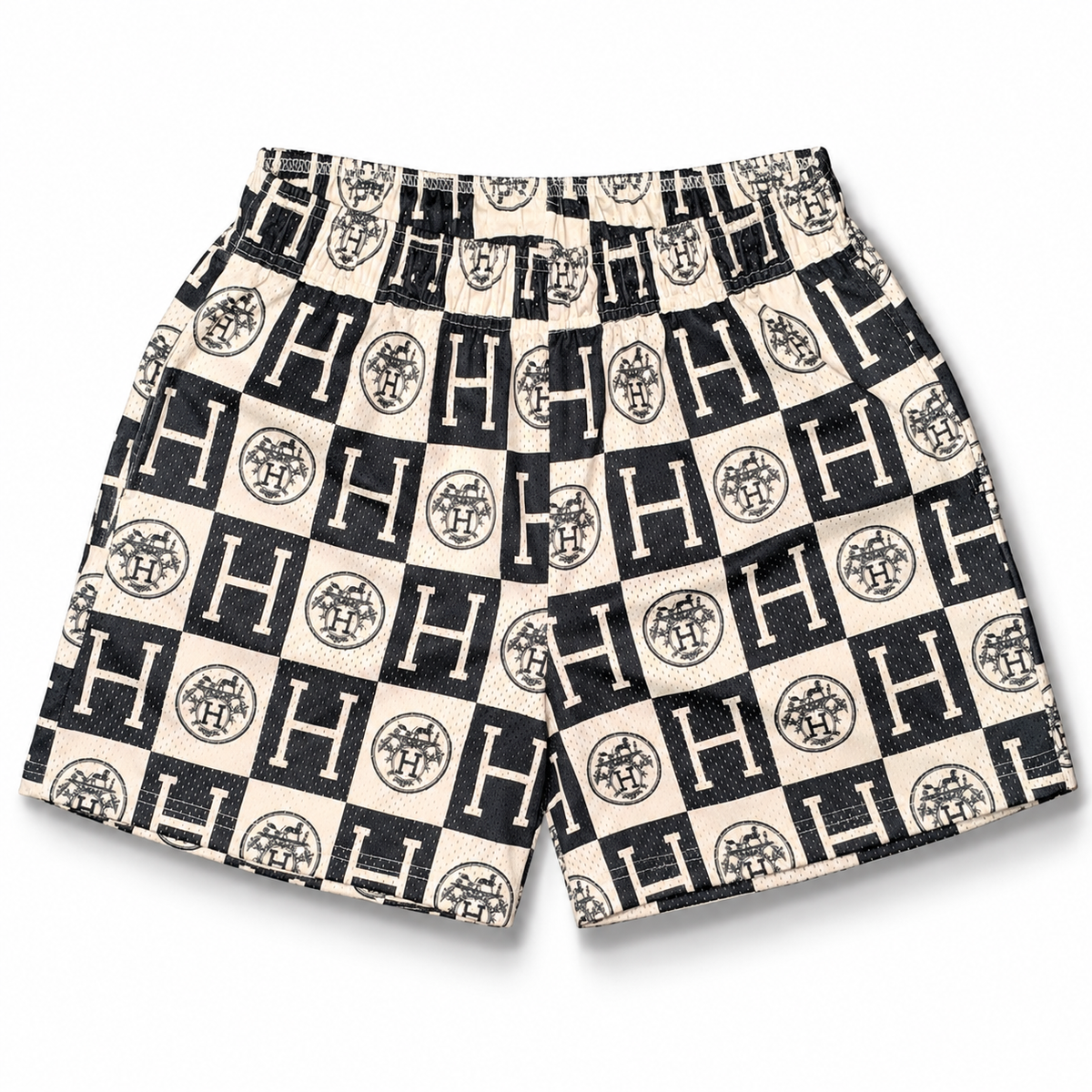 Bravest Studios Hermès-Inspired Mesh Monogram Shorts Cream Black 2022 (USED)
