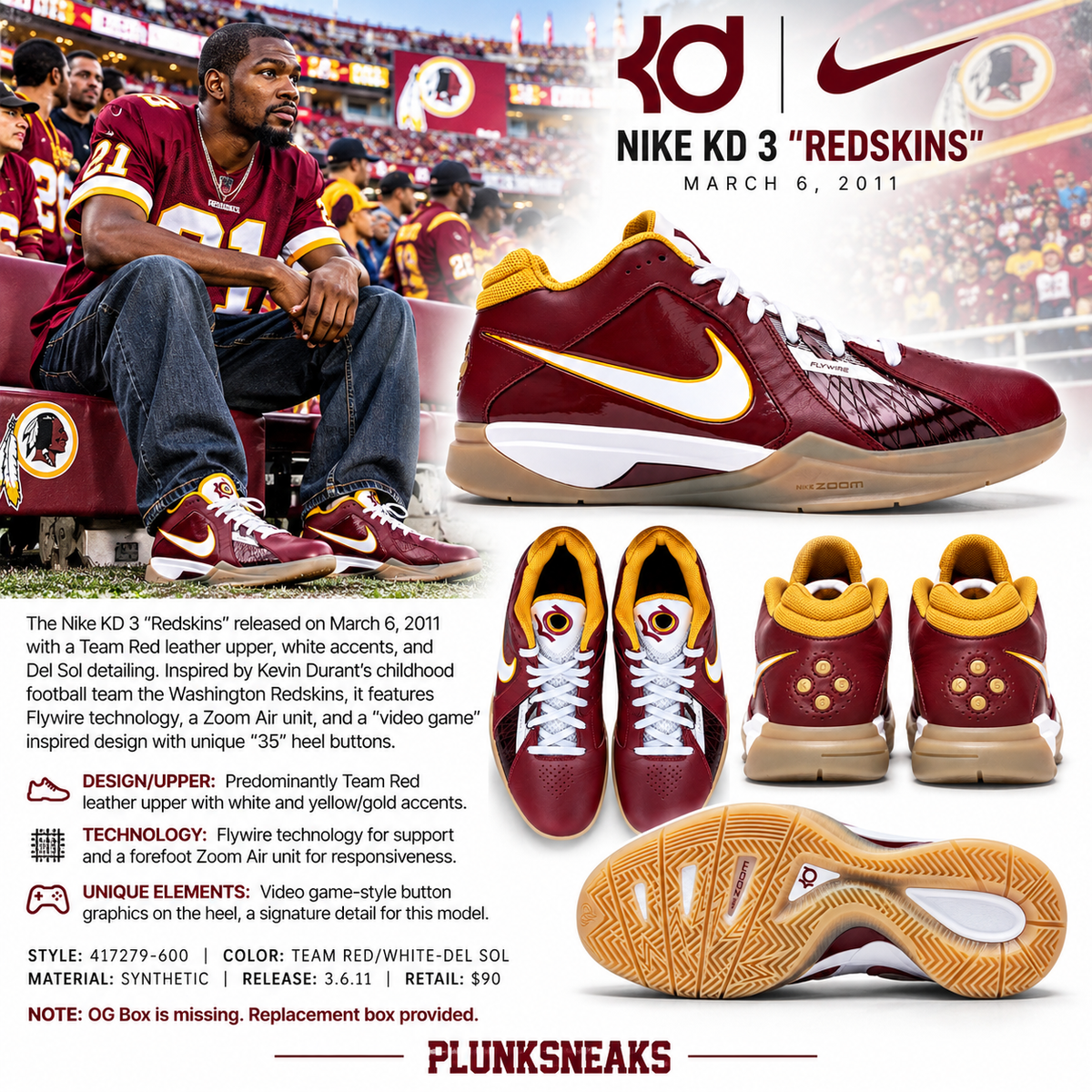 Nike Zoom KD 3 Redskins 2011 (USED)