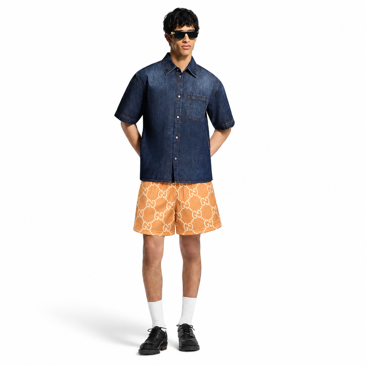 Bravest Studios Gucci-Inspired Mesh Monogram Shorts Salmon 2021 (USED)
