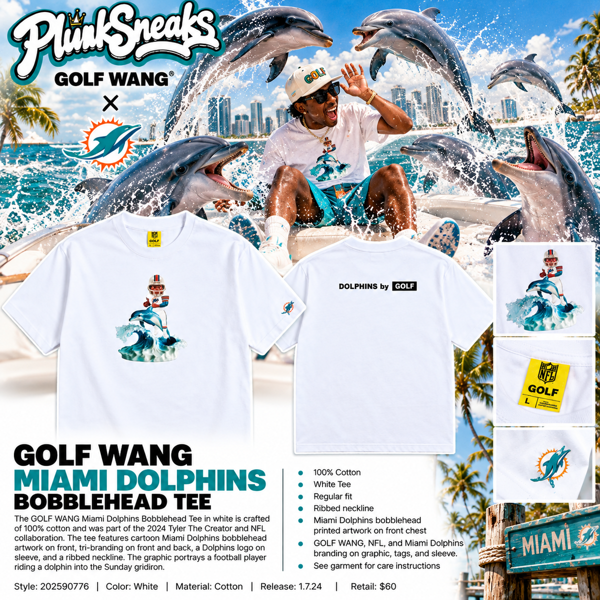 GOLF WANG Tyler The Creator Miami Dolphins Bobblehead Tee White 2024