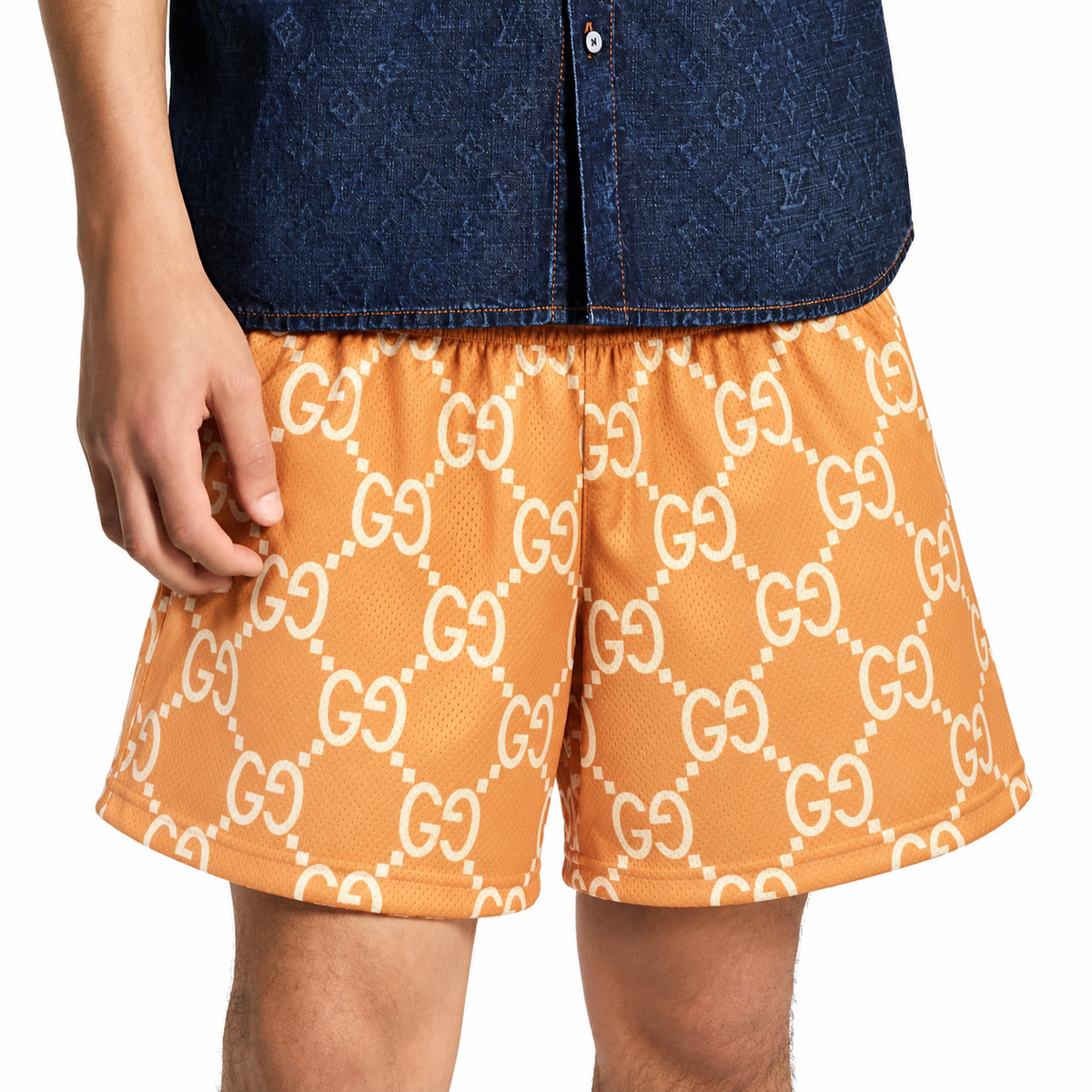 Bravest Studios Gucci-Inspired Mesh Monogram Shorts Salmon 2021 (USED)