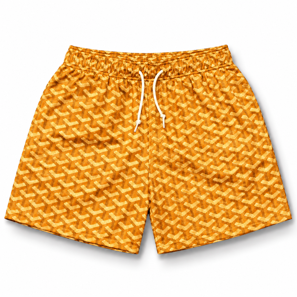 Mr Remade Goyard-Inspired Mesh Monogram Shorts Golden Yellow 2021 (USED)