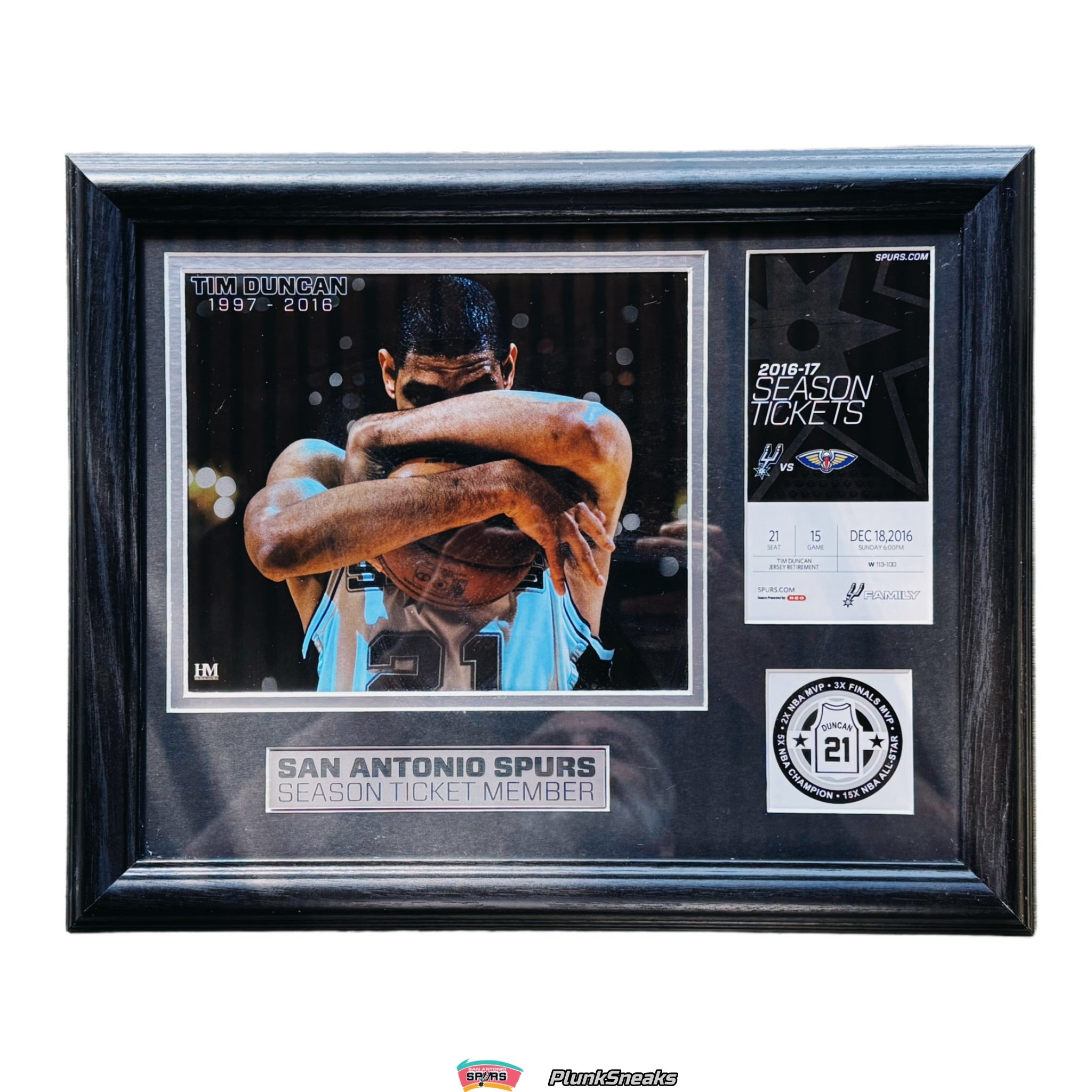 San Antonio Spurs Season Ticket Tim Duncan Retirement Game Plaque 2017 (USED)