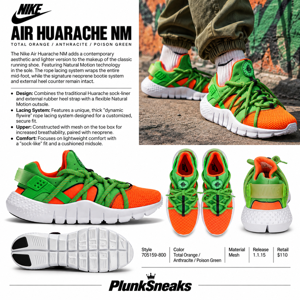 Nike Air Huarache NM Total Orange Poison Green 2015 (USED)