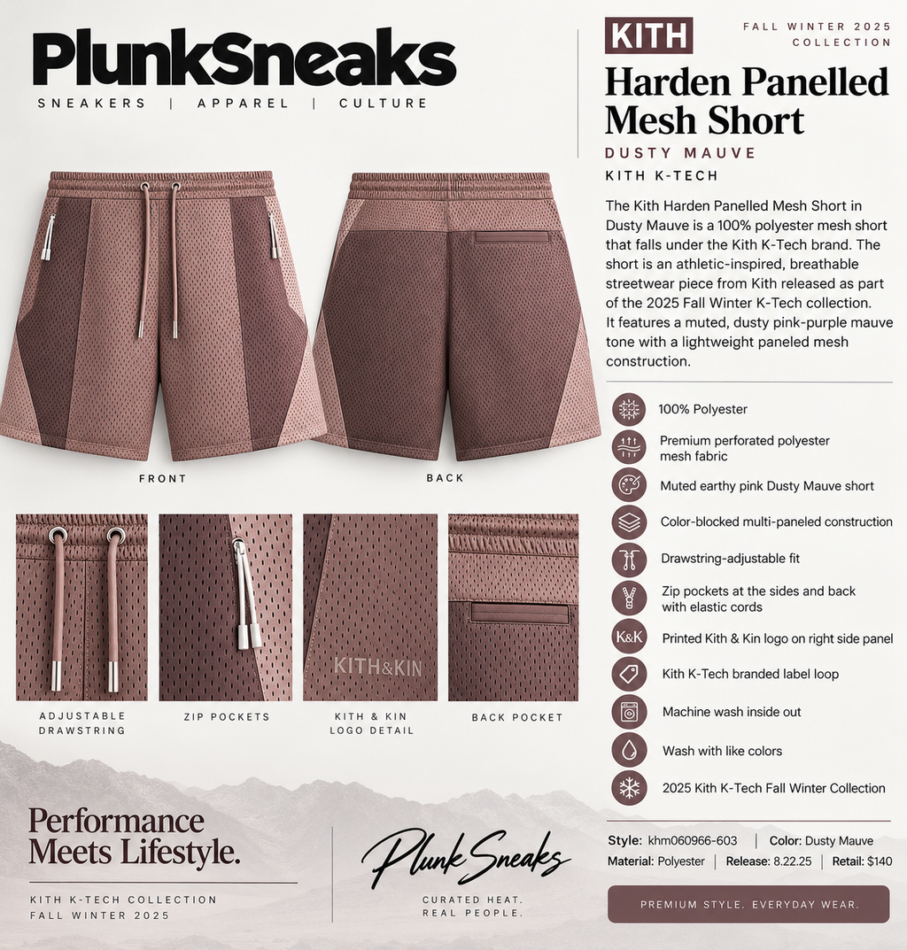 Kith K-Tech Harden Panelled Mesh Short Dusty Mauve 2025