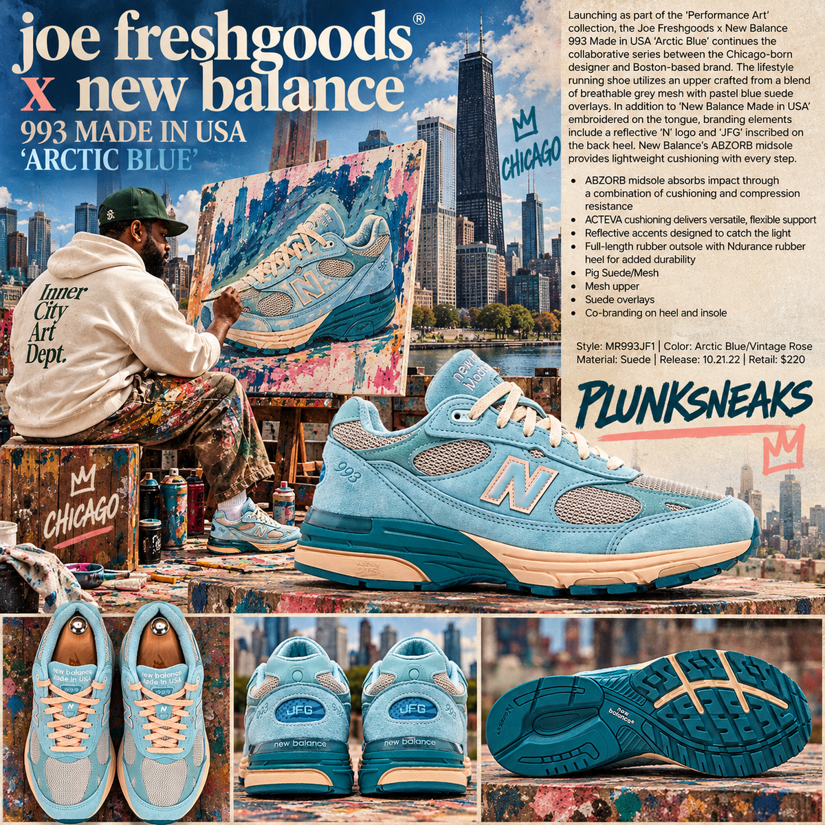 Joe Freshgoods New Balance 993 MiUSA Performance Art Arctic Blue 2022 (USED)
