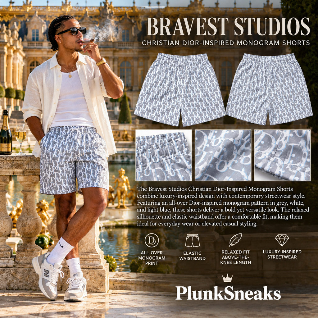 Bravest Studios Christian Dior-Inspired Mesh Monogram Shorts Grey 2022