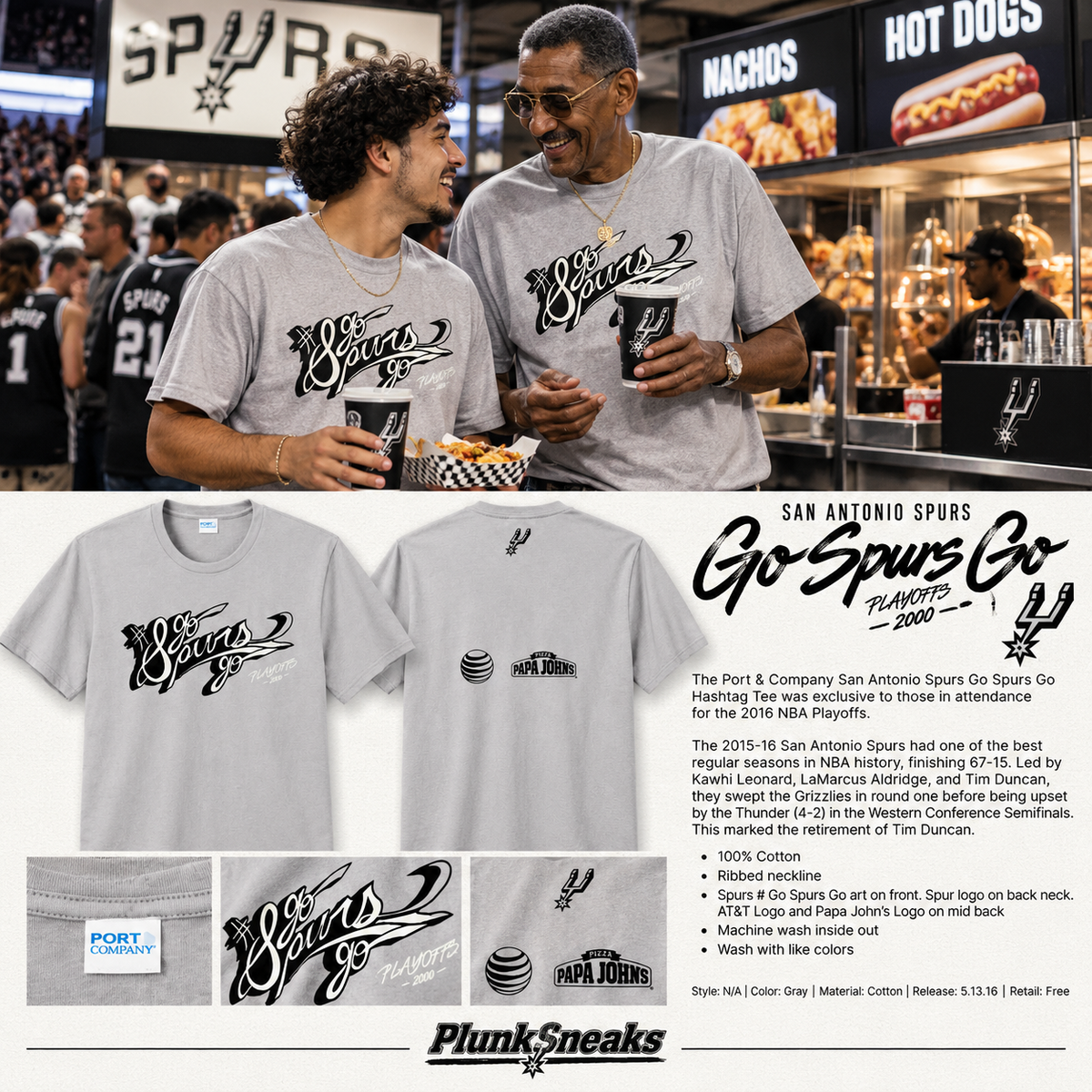 San Antonio Spurs Go Spurs Go Hashtag Playoff Tee Grey 2016 (USED)
