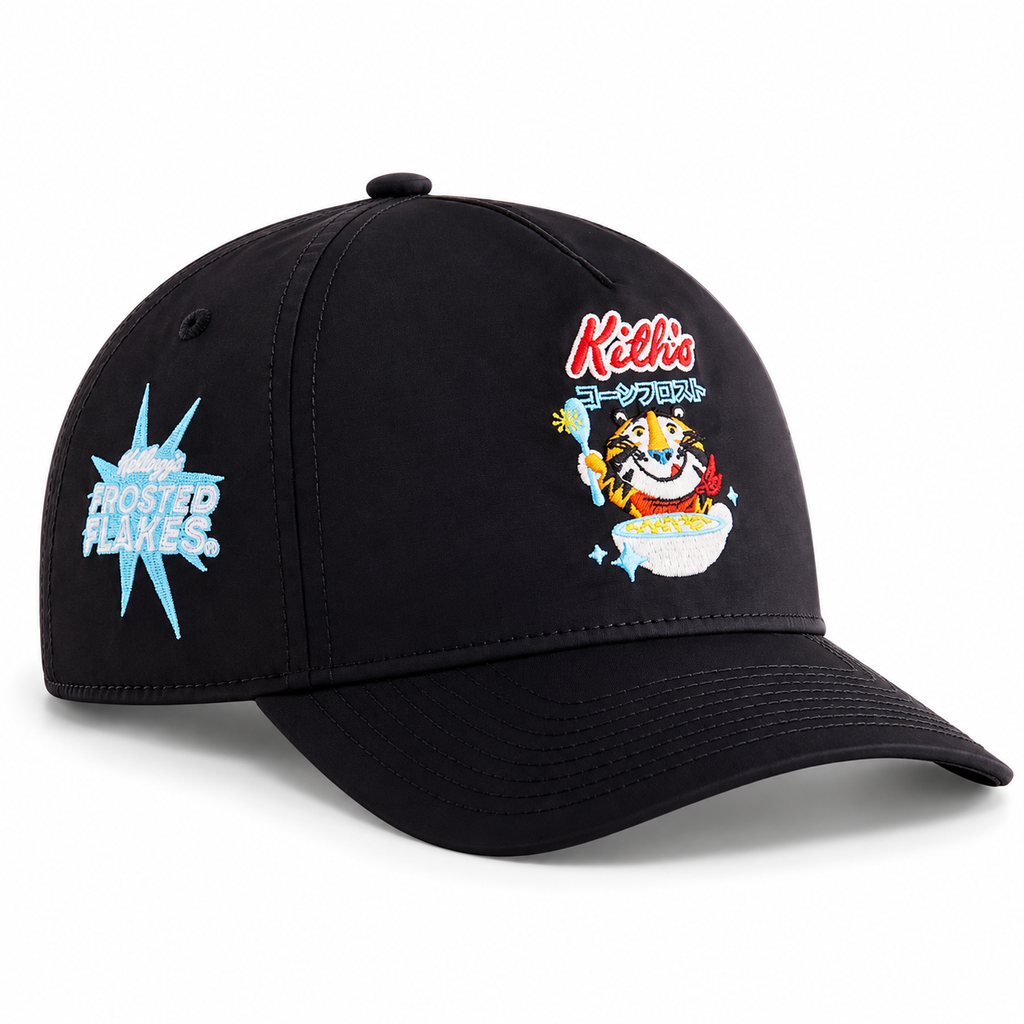 Kith Treats Kellogg’s Frosted Flakes Tony the Tiger Nylon Bay Low Pinch Crown Snapback Hat 2025
