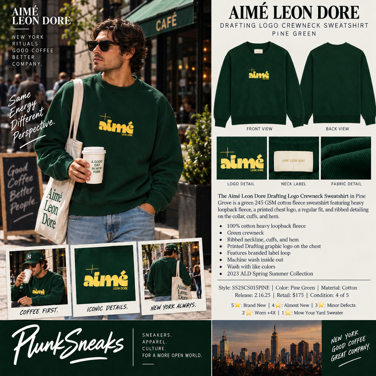 Aimé Leon Dore Drafting Logo Crewneck Sweatshirt Pine Grove 2025 (USED)