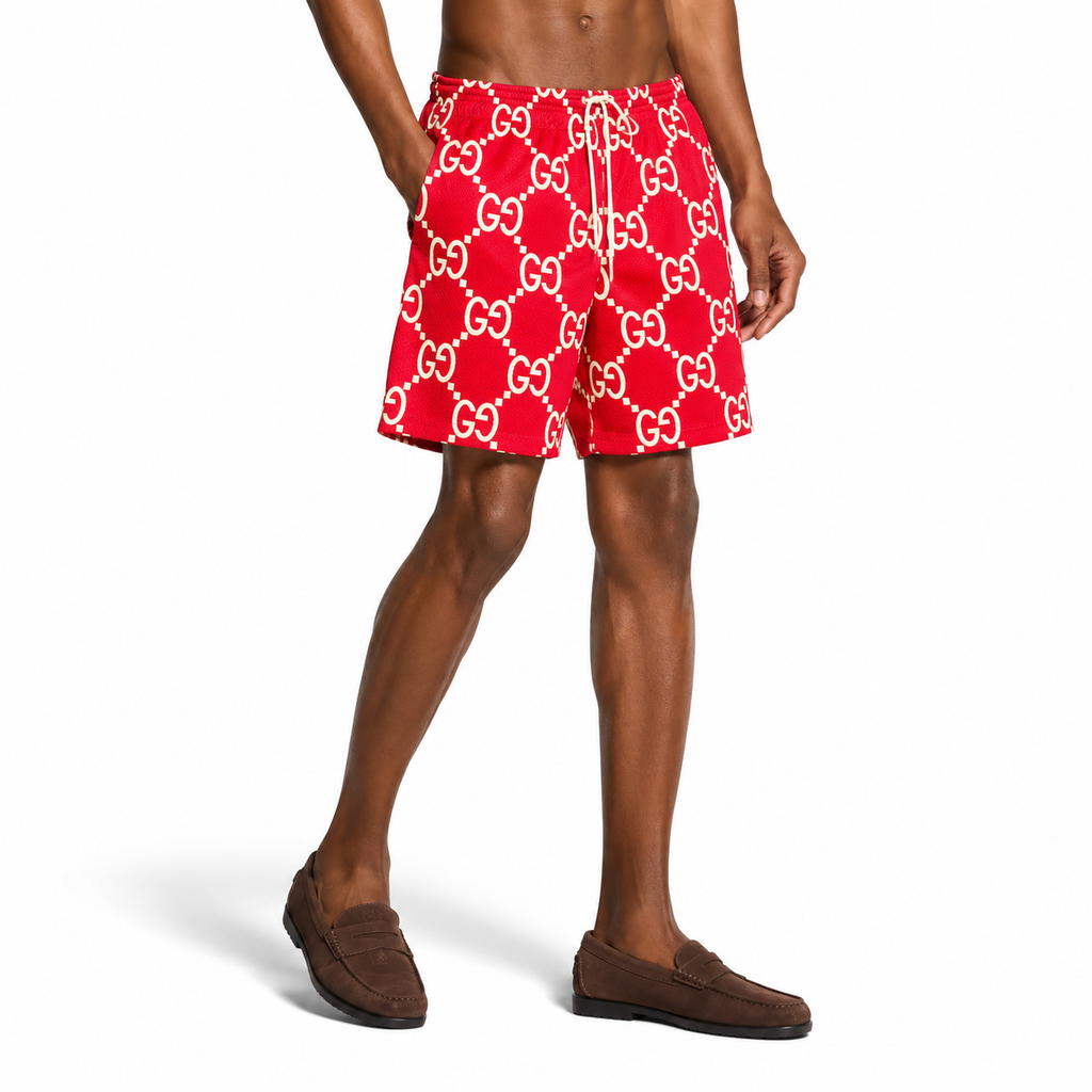 Bravest Studios Gucci-Inspired Mesh Monogram Shorts Red 2021 (USED)