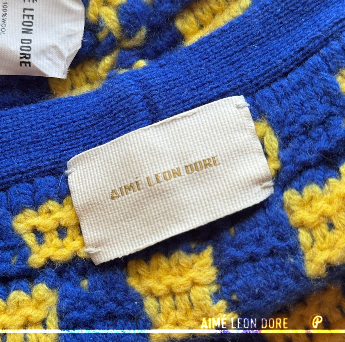 Aimé Leon Dore Checkerboard Crochet Bucket Hat Blue Yellow 2023