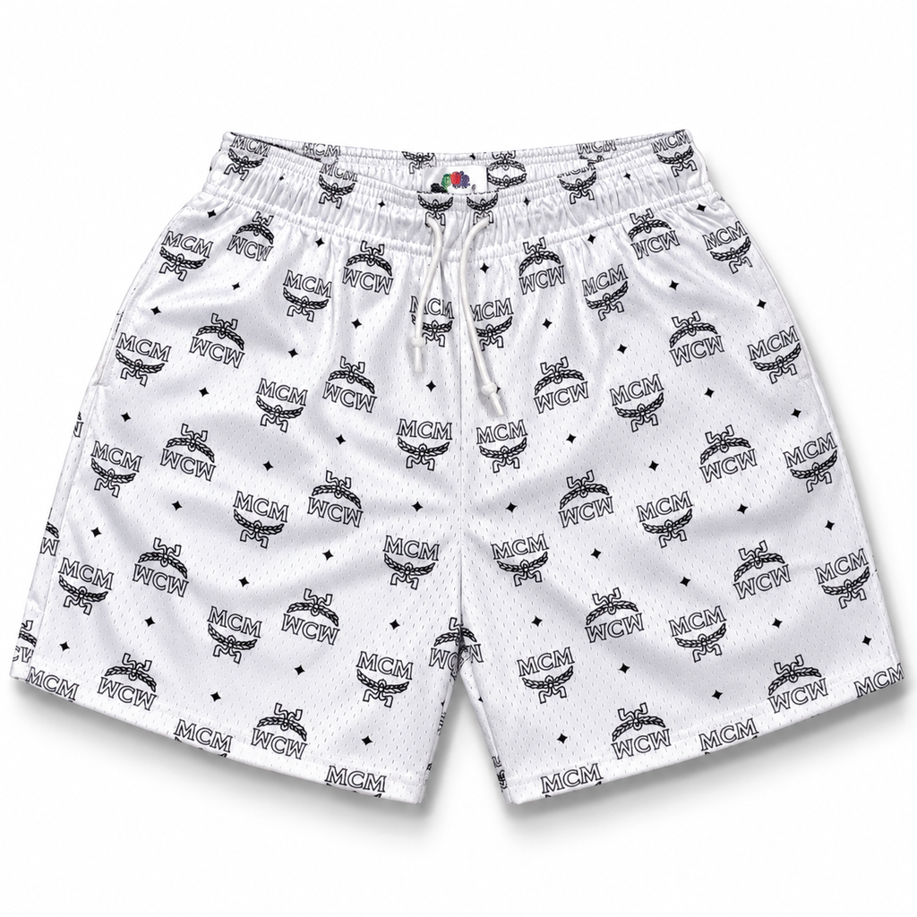 Mr Remade MCM-Inspired Mesh Monogram Shorts White 2021 (USED)