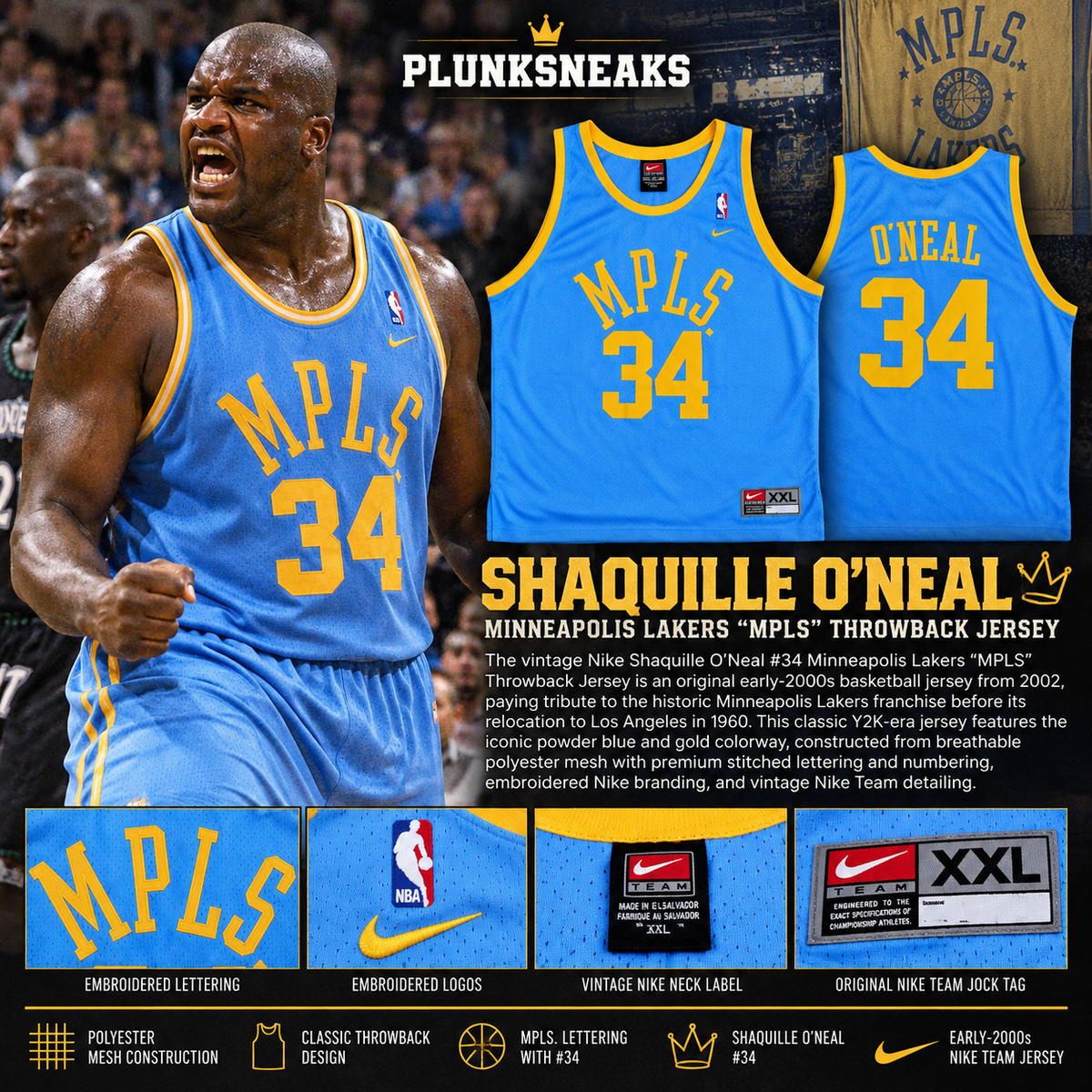 Nike Minneapolis Lakers Shaquille O’Neal Swingman Vintage Jersey Blue 2002 (USED)