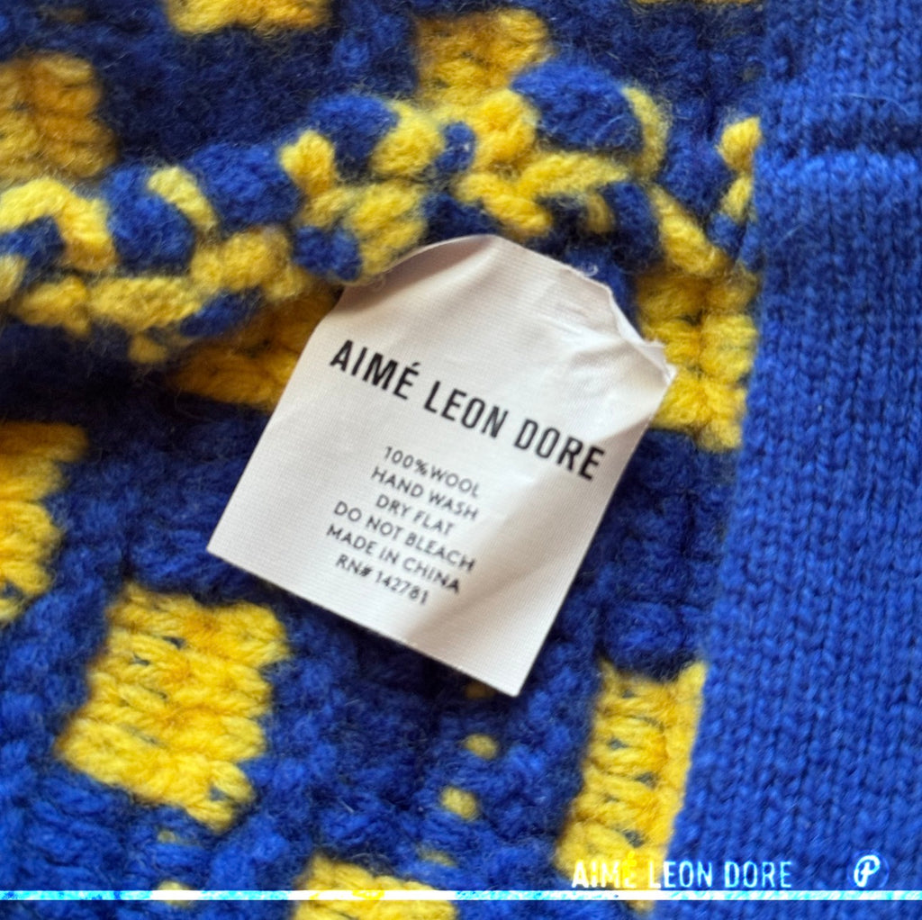 Aimé Leon Dore Checkerboard Crochet Bucket Hat Blue Yellow 2023