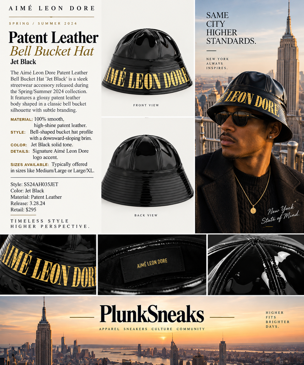 Aimé Leon Dore Patent Leather Bell Bucket Hat Jet Black 2024