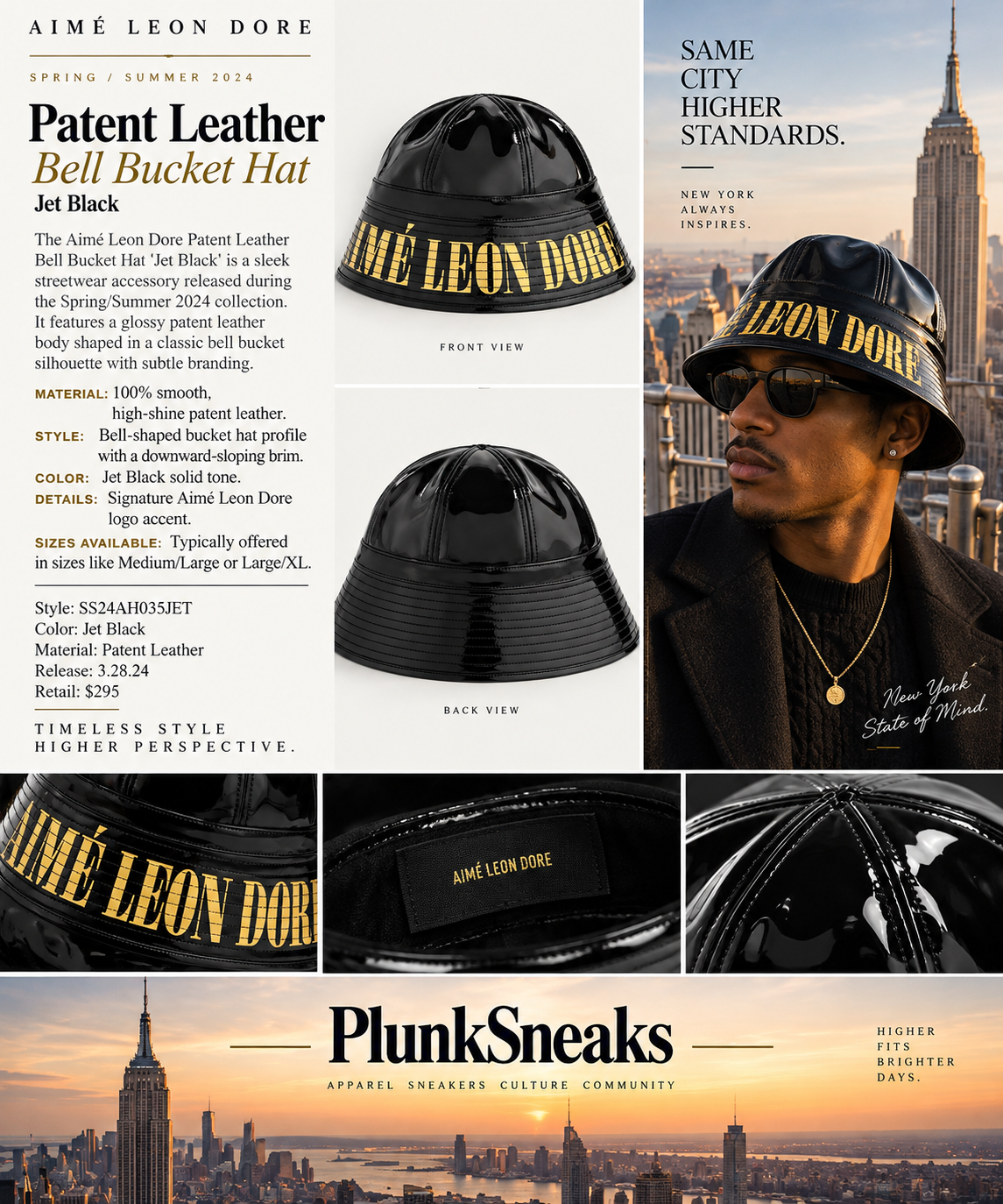 Aimé Leon Dore Patent Leather Bell Bucket Hat Jet Black 2024