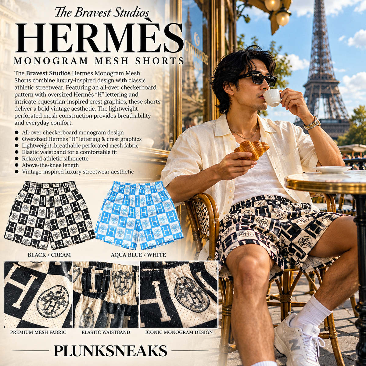 Bravest Studios Hermès-Inspired Mesh Monogram Shorts White 2022 (USED)