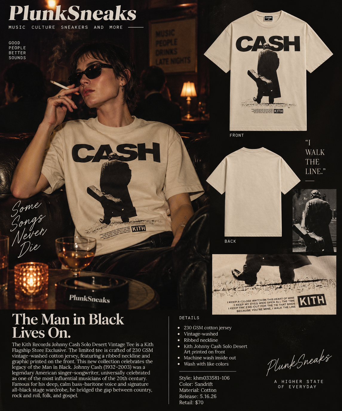 Kith Records for Johnny Cash Solo Desert Vintage Tee Sandrift 2026