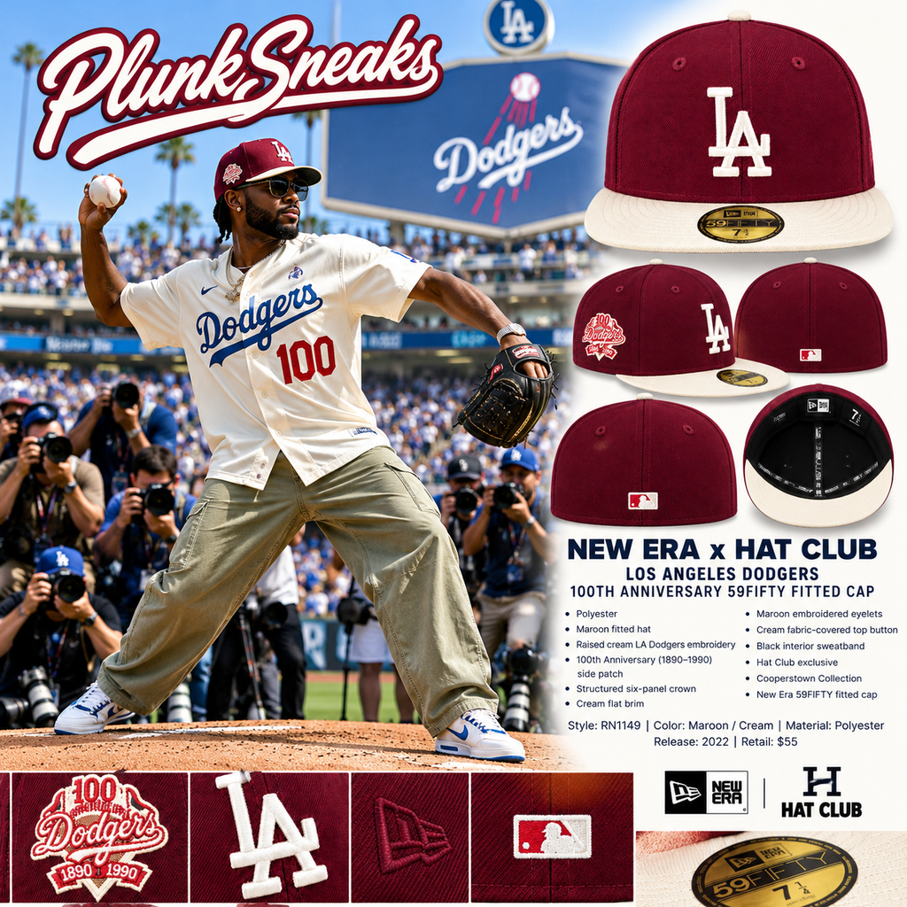 Hat Club New Era Los Angeles Dodgers 100th Anniversary 59FIFTY Fitted Hat Maroon Cream 2022