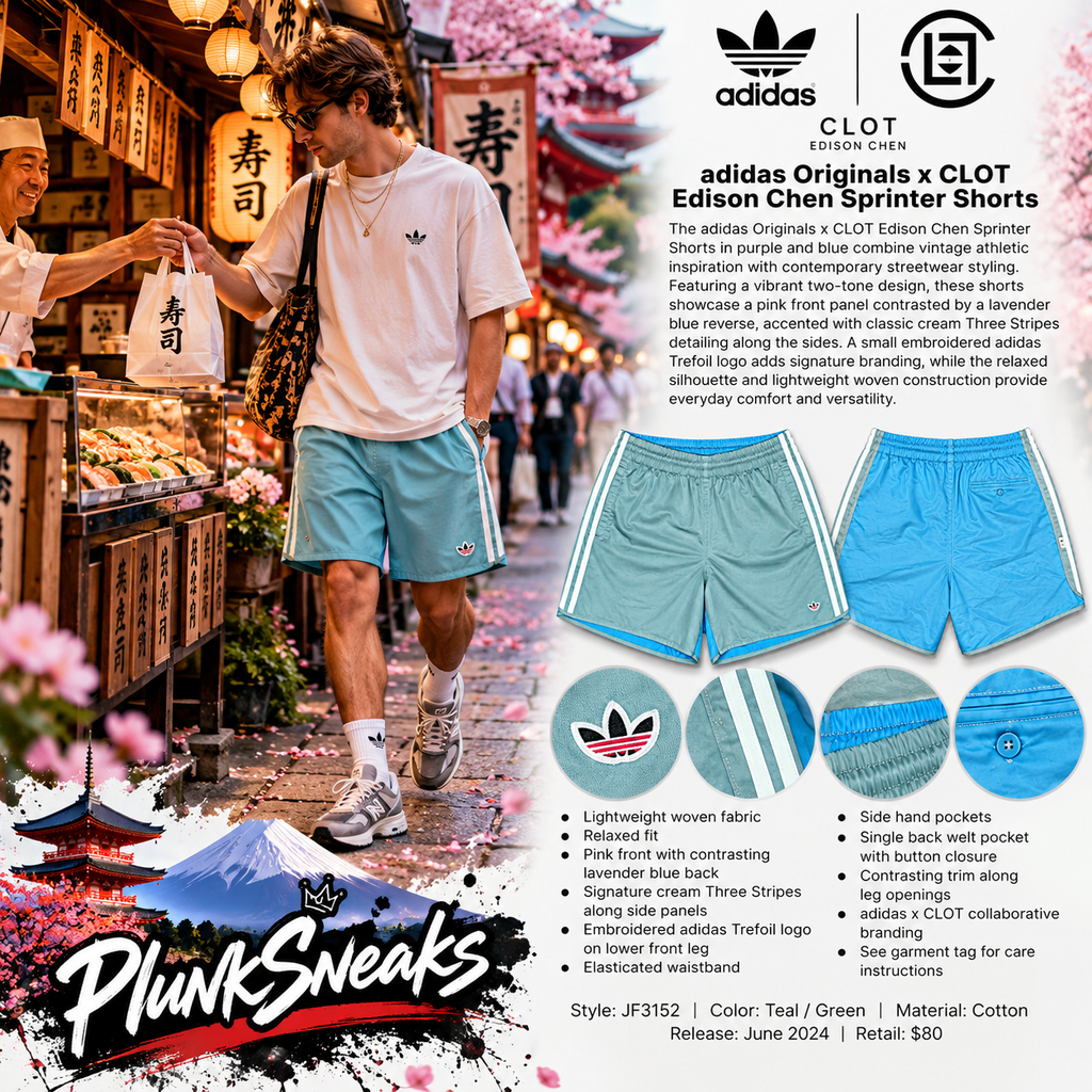 adidas Originals x CLOT Sprinter Shorts Teal Green 2024