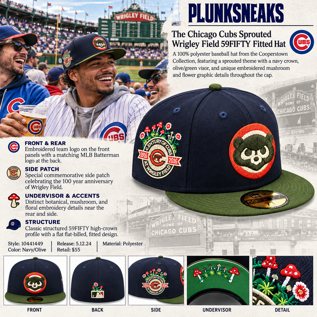 Chicago Cubs New Era 59FIFTY Sprouted Wrigley Field Fitted Hat 2024