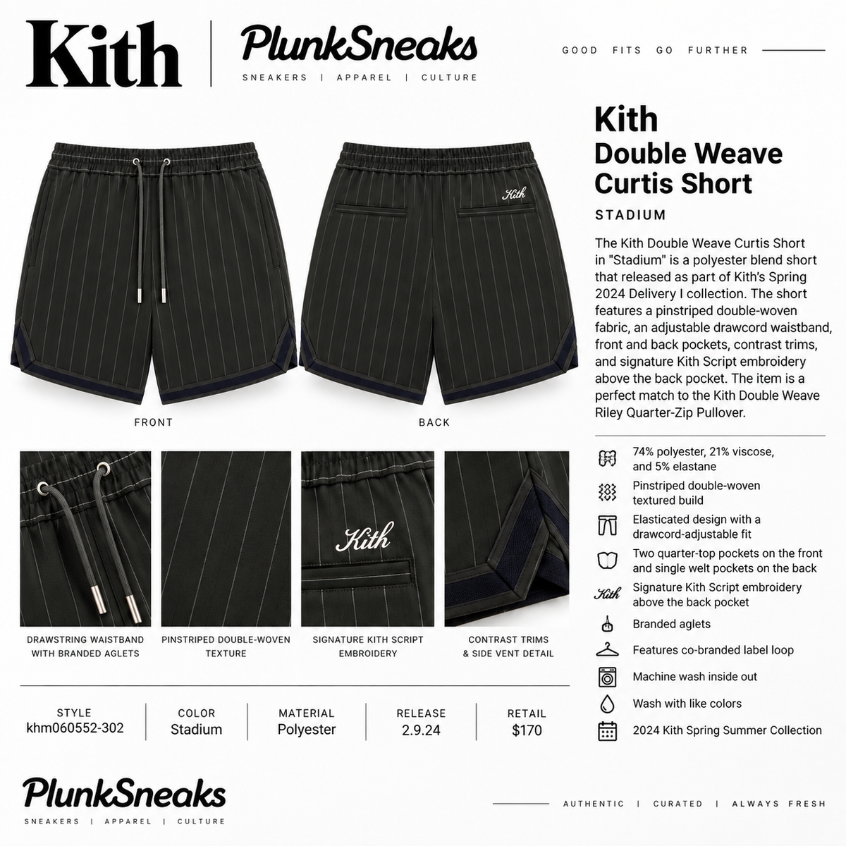 Kith Double Weave Curtis Pinstripe Short Stadium 2024