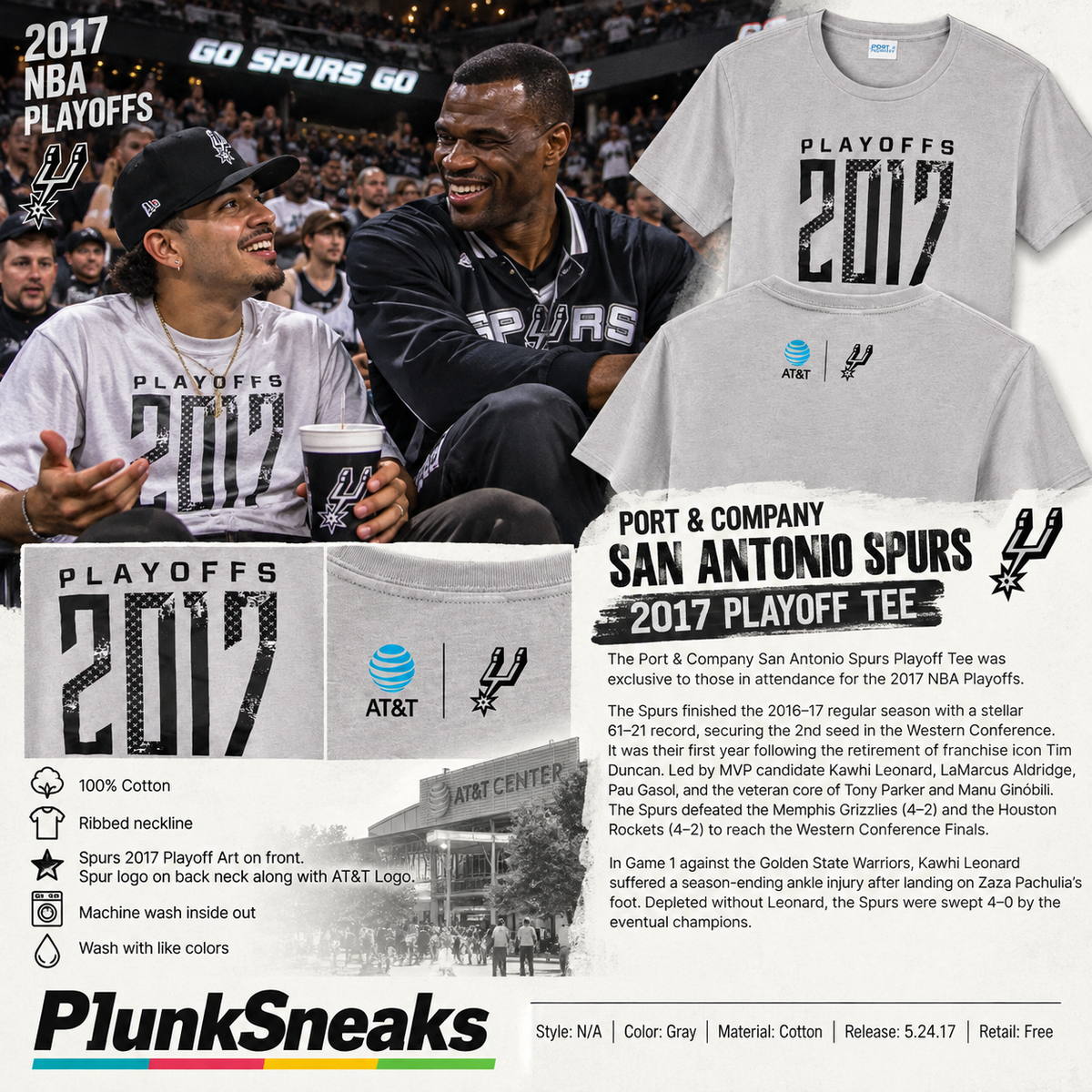 San Antonio Spurs Playoff Tee Grey 2017 (USED)
