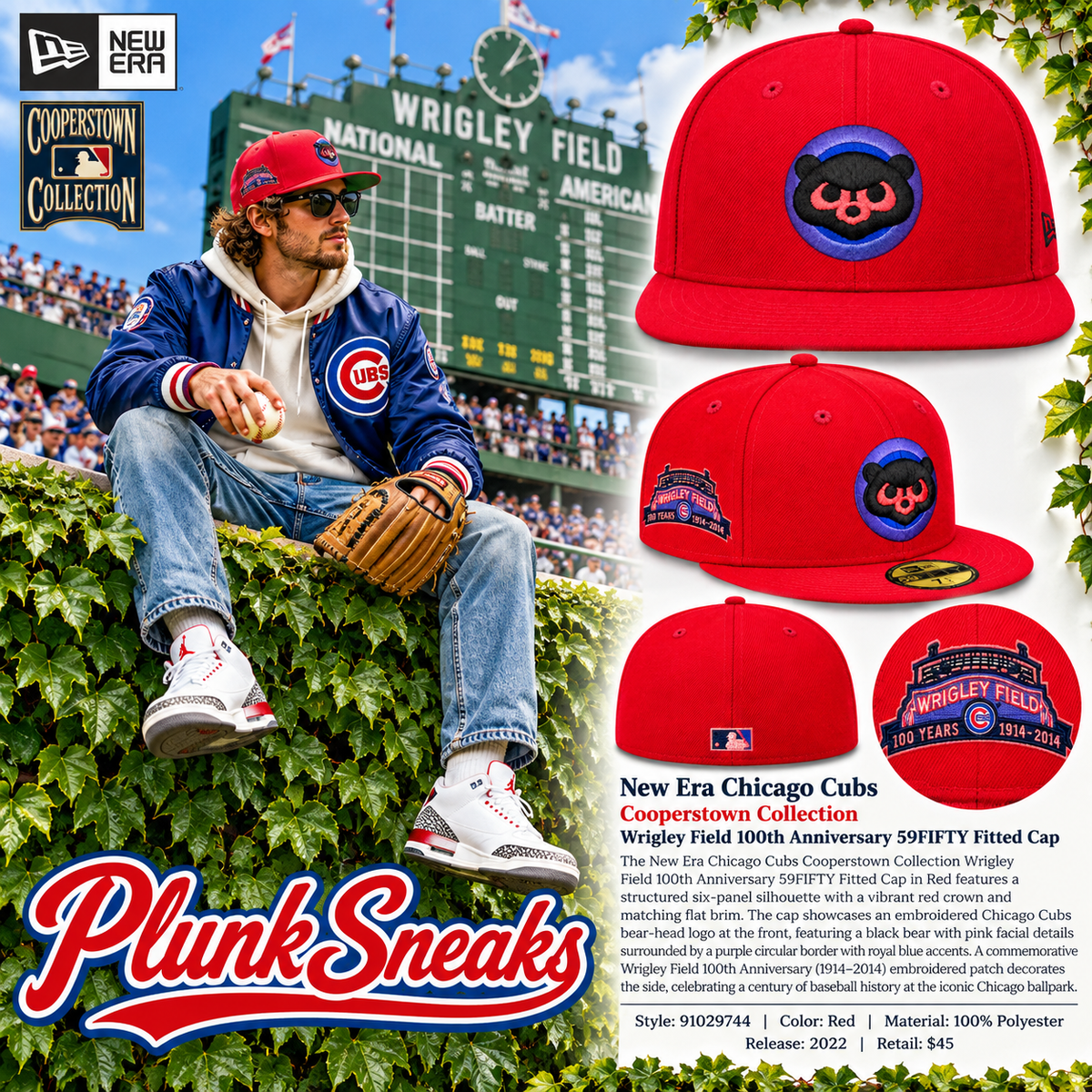 New Era Chicago Cubs Wrigley Field 100th Anniversary 59FIFTY Fitted Hat Red 2022