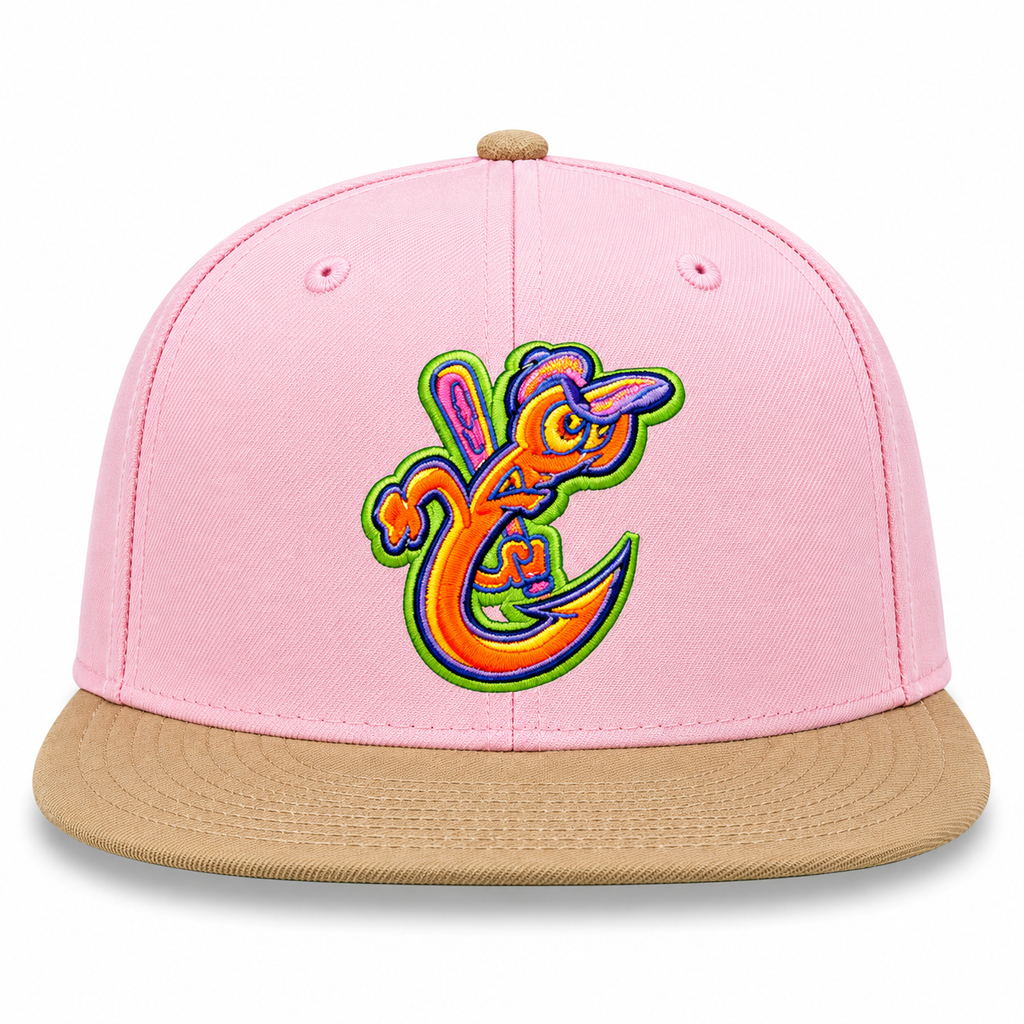 New Era MiLB Corpus Christi Hooks Rusty Hook 59FIFTY Sherbet Collection Fitted Hat Pink Tan 2022
