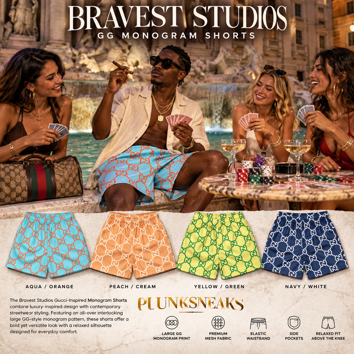 Bravest Studios Gucci-Inspired Mesh Monogram Shorts Miami 2021 (USED)