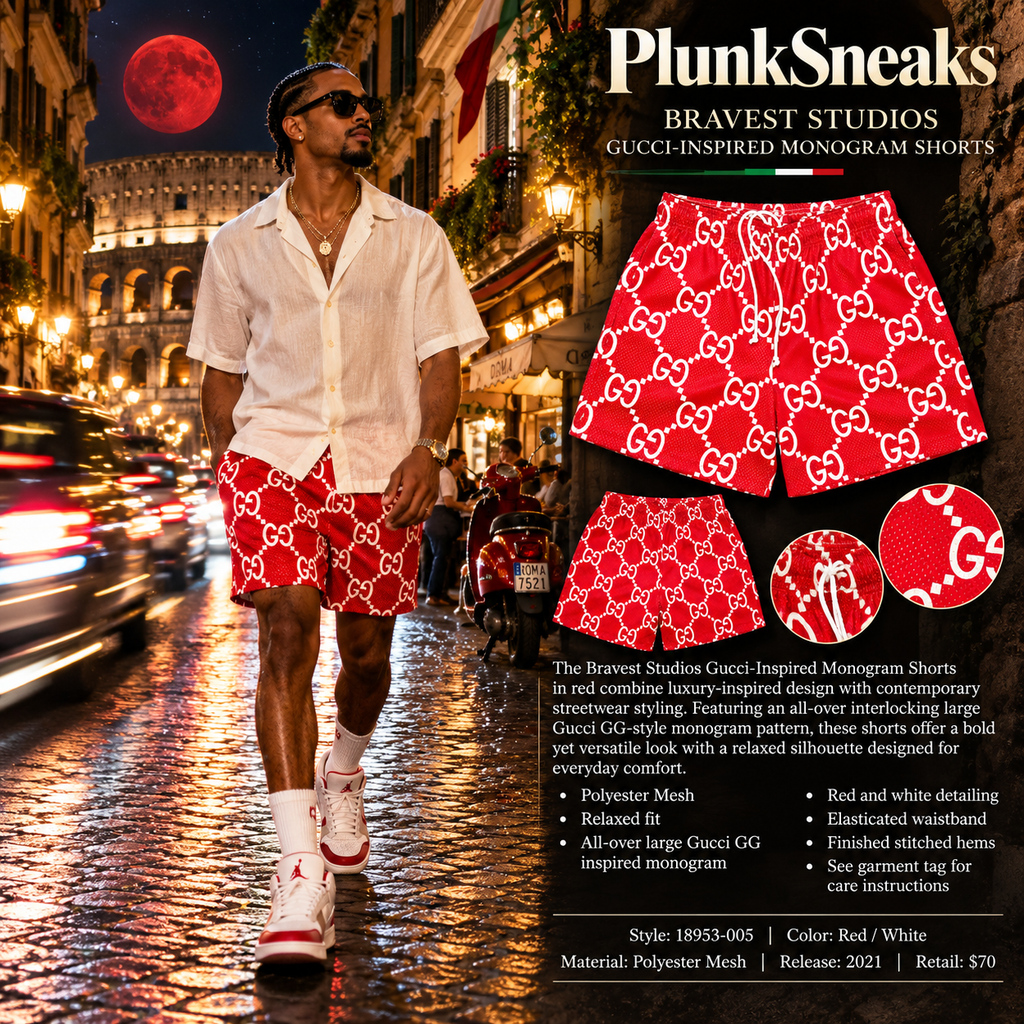 Bravest Studios Gucci-Inspired Mesh Monogram Shorts Red 2021 (USED)