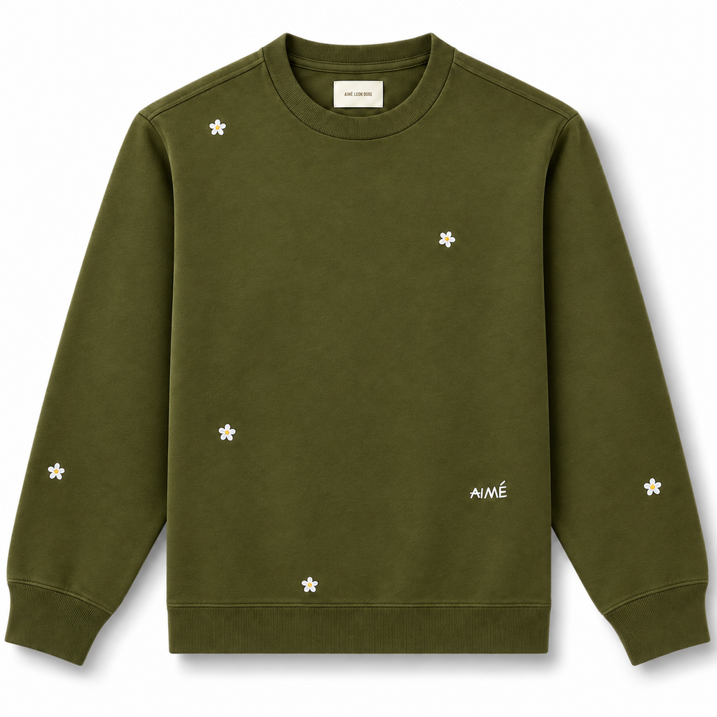 Aimé Leon Dore Floral Embroidered Crewneck Olive 2024 (USED)
