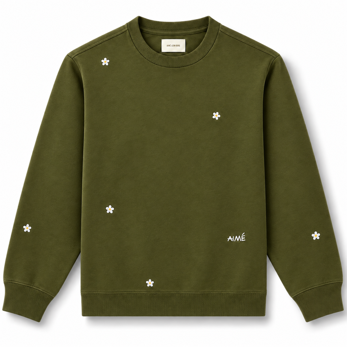Aimé Leon Dore Floral Embroidered Crewneck Olive 2024 (USED)