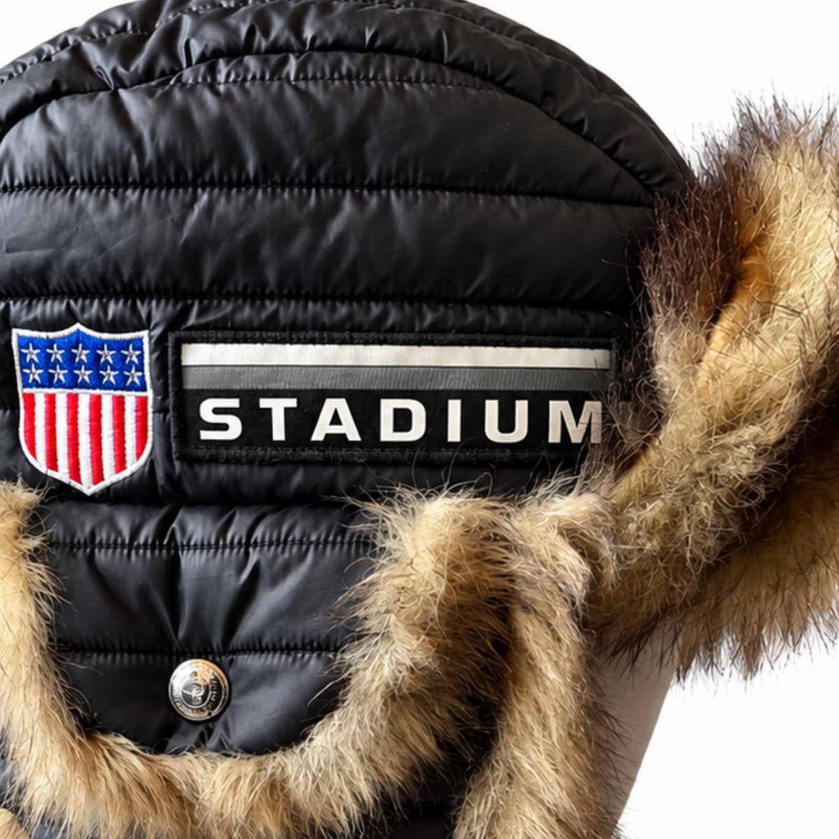 Polo Ralph Lauren Winter Stadium 1992 Earflap Hat Black Tan 2018 (USED)