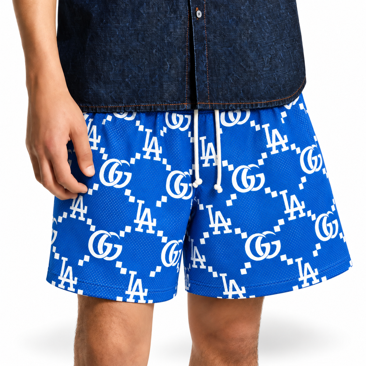 Bravest Studios Los Angeles Dodgers Gucci-Inspired Mesh Monogram Shorts Royal Blue 2022