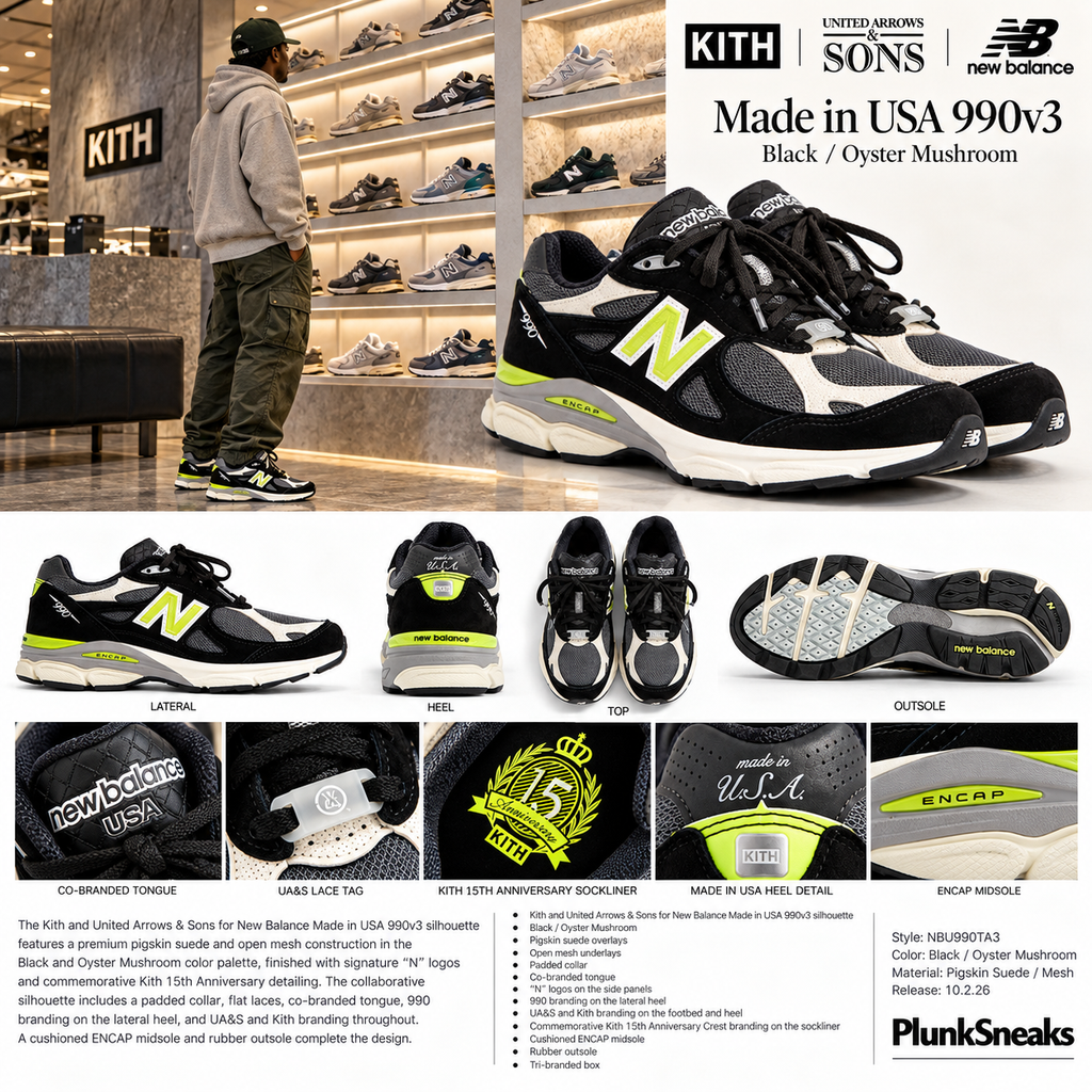 Kith & United Arrows & Sons New Balance 990v3 MiUSA Black 2026