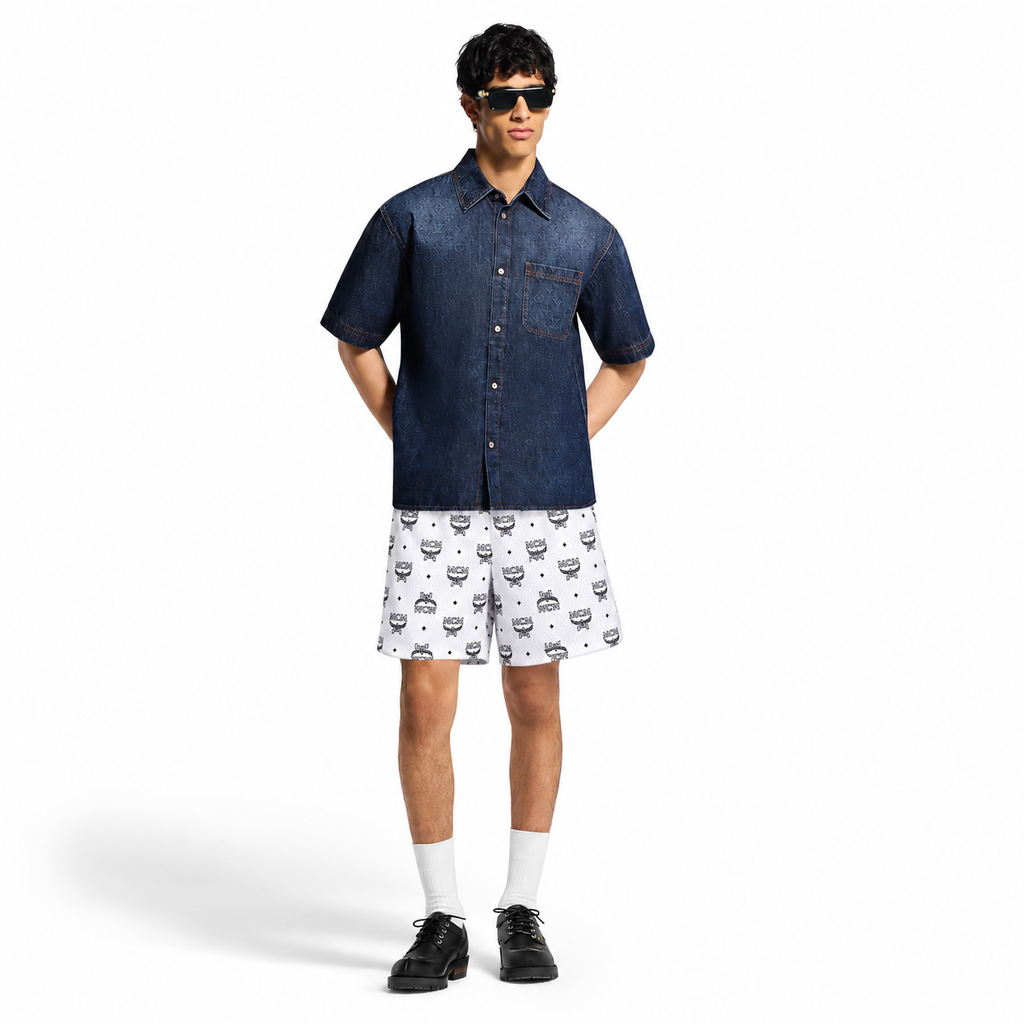Mr Remade MCM-Inspired Mesh Monogram Shorts White 2021 (USED)