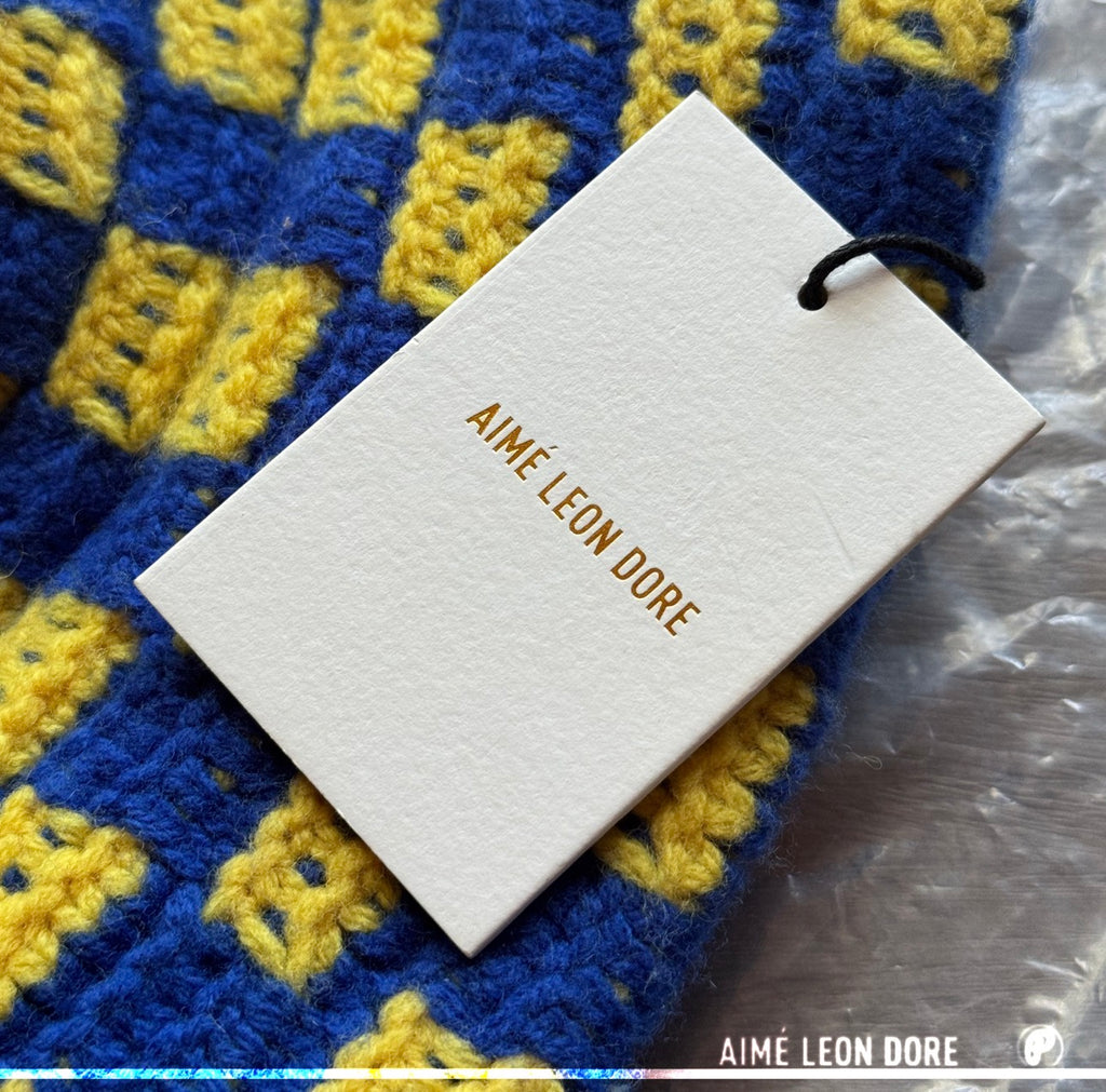 Aimé Leon Dore Checkerboard Crochet Bucket Hat Blue Yellow 2023