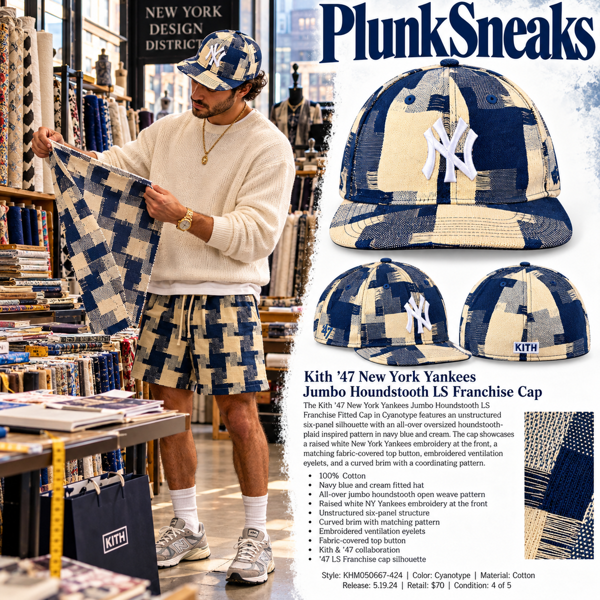 Kith ‘47 for the New York Yankees Jumbo Houndstooth LS Franchise Fitted Cap Cyanotype 2024 (USED)