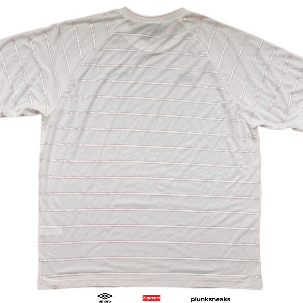 Supreme Umbro Stripe Soccer Jersey White Pink 2025 (USED)