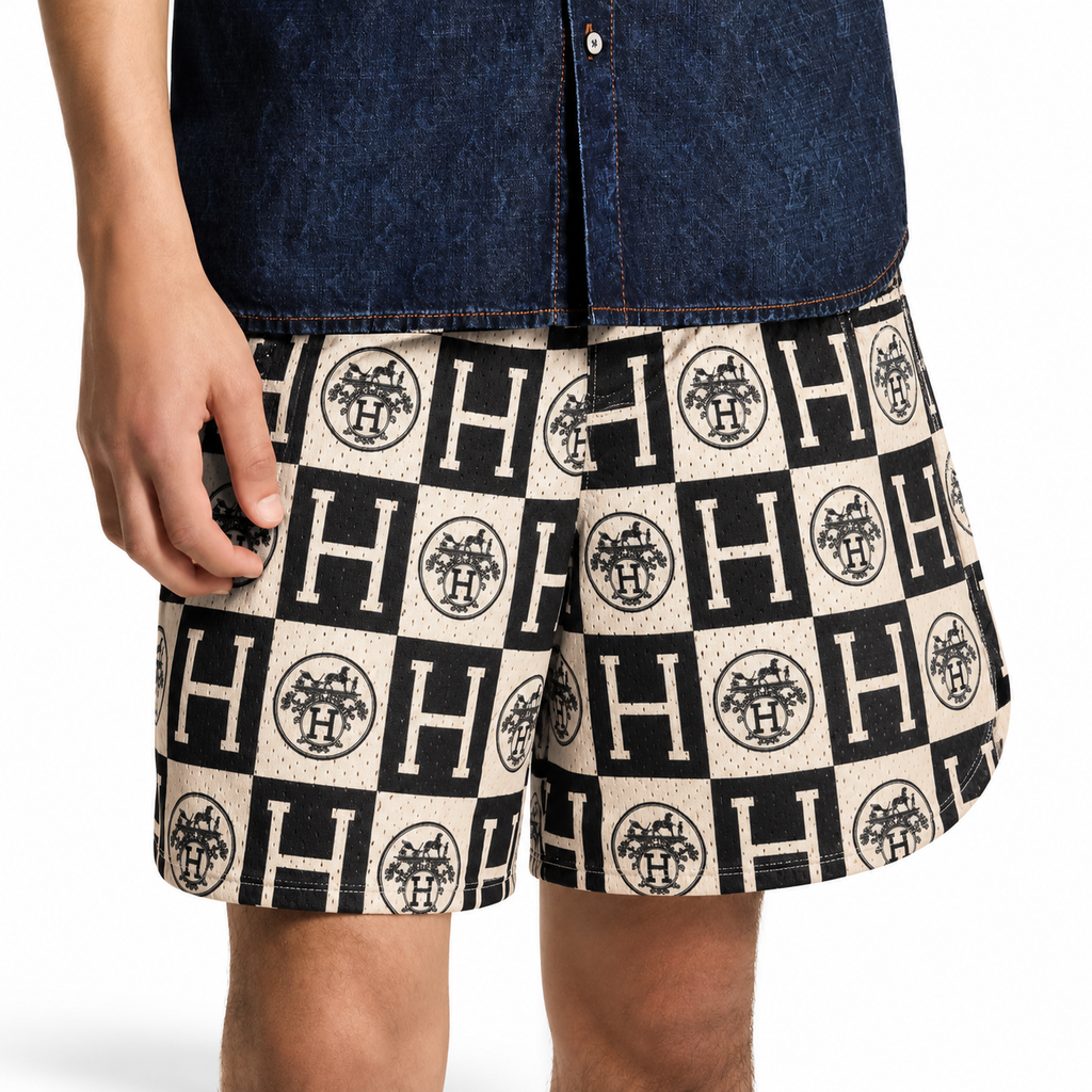 Bravest Studios Hermès-Inspired Mesh Monogram Shorts Cream Black 2022 (USED)